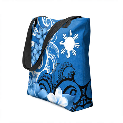 Philippines Filipino Tote Bag Polynesian Floral Spirit Blue