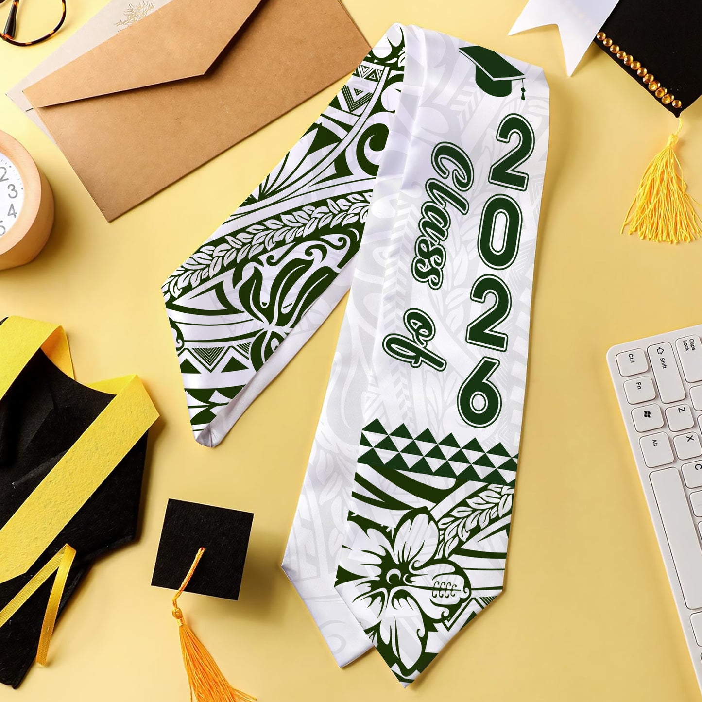 Hawaii Graduation Stole Custom Polynesian Hibiscus Tribal Island
