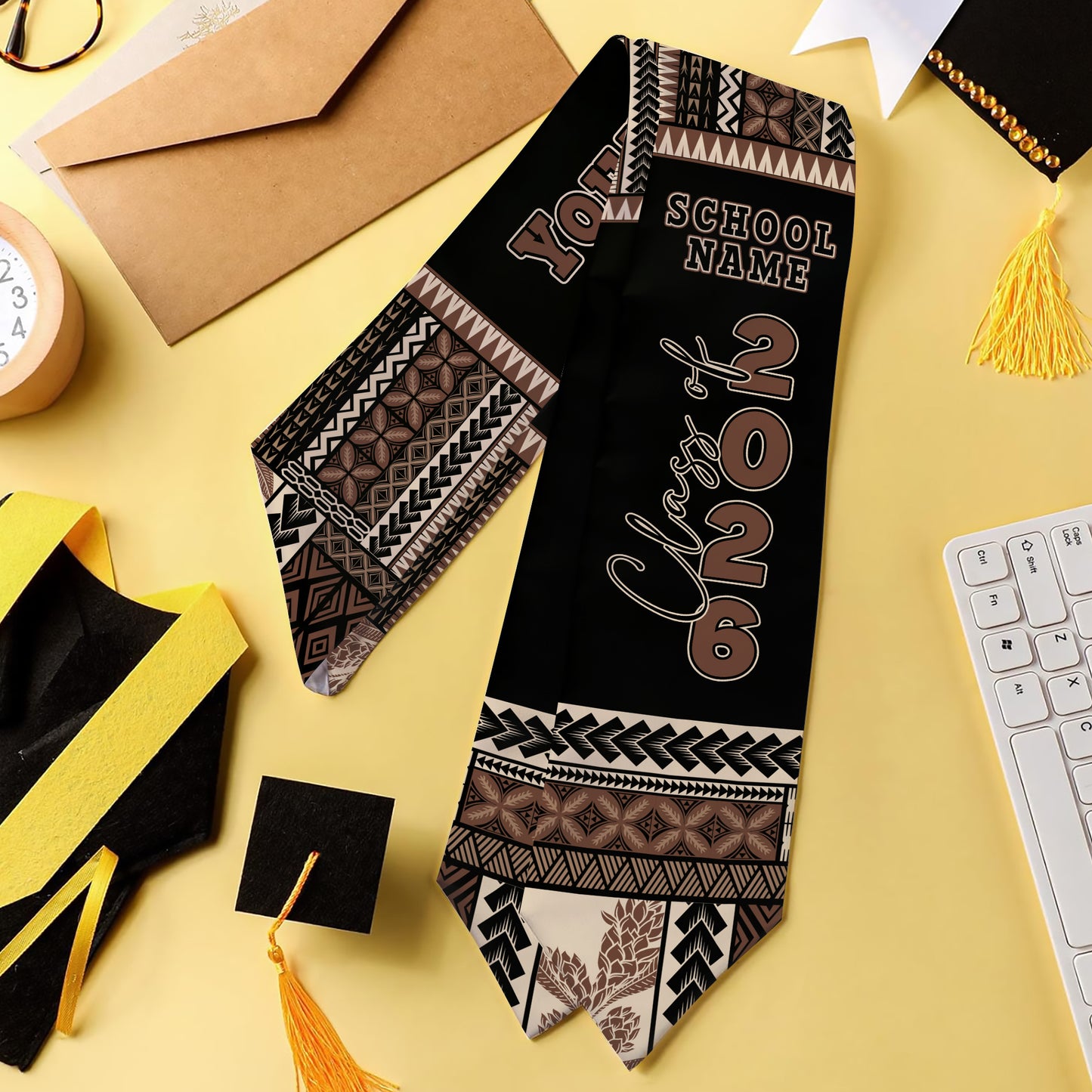 Samoa Graduation Stole Custom Class 2026 Samoan Siapo Motif Classic Style