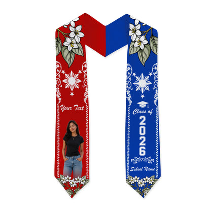 Philippines Filipinos Graduation Stole Custom Sampaguita Flower Royal Frame Image