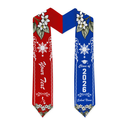 Philippines Filipinos Graduation Stole Custom Sampaguita Flower Royal Frame