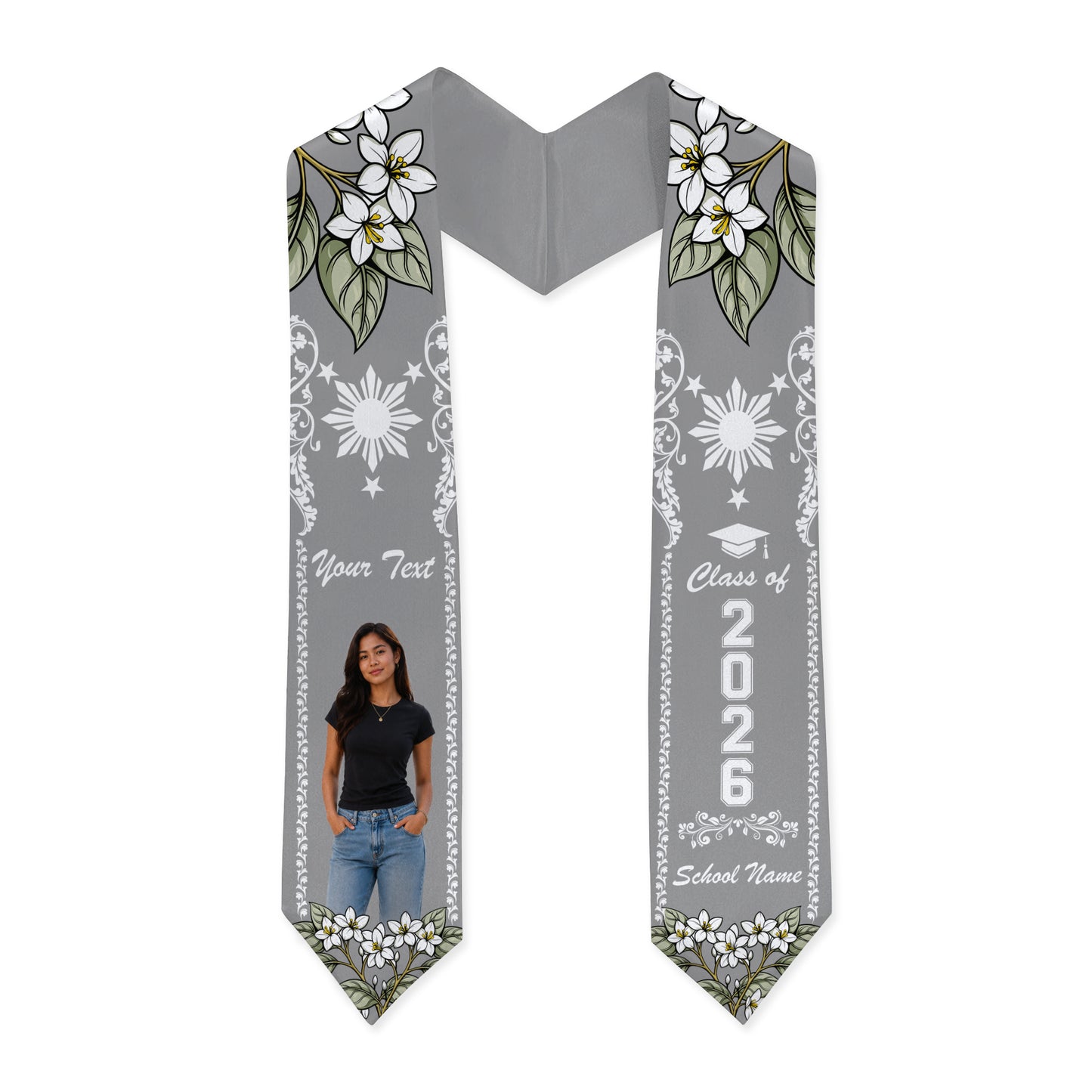 Philippines Filipinos Graduation Stole Custom Sampaguita Flower Royal Frame Image