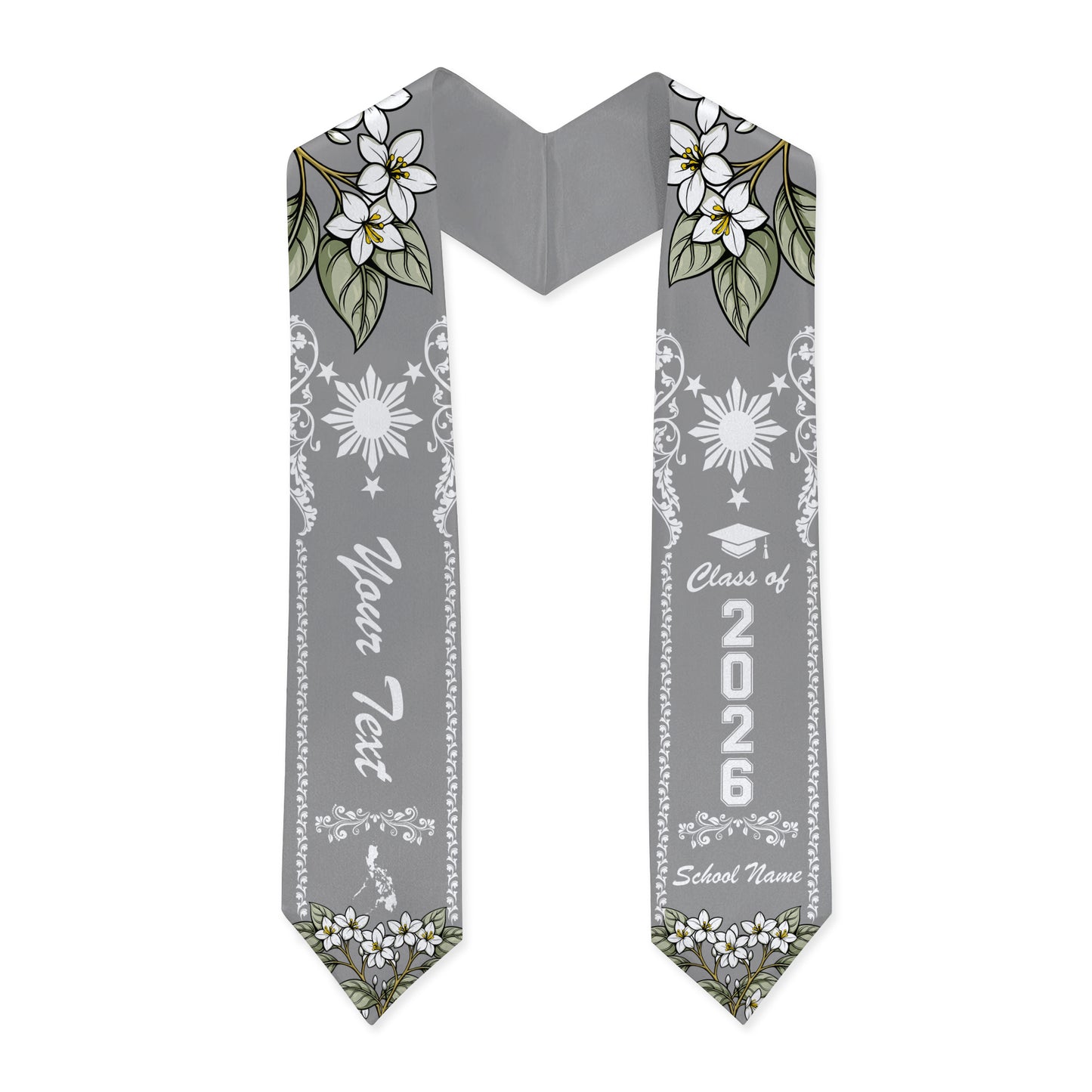 Philippines Filipinos Graduation Stole Custom Sampaguita Flower Royal Frame