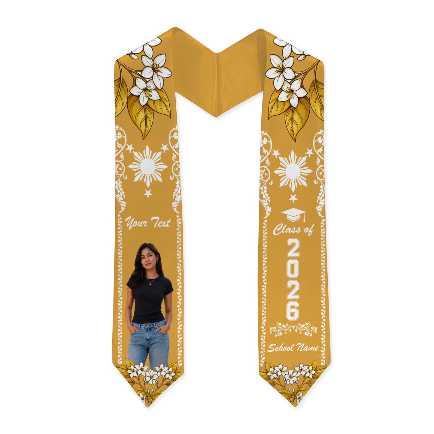Philippines Filipinos Graduation Stole Custom Sampaguita Flower Royal Frame Image