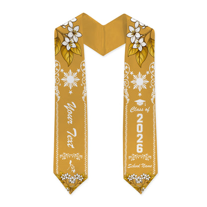 Philippines Filipinos Graduation Stole Custom Sampaguita Flower Royal Frame
