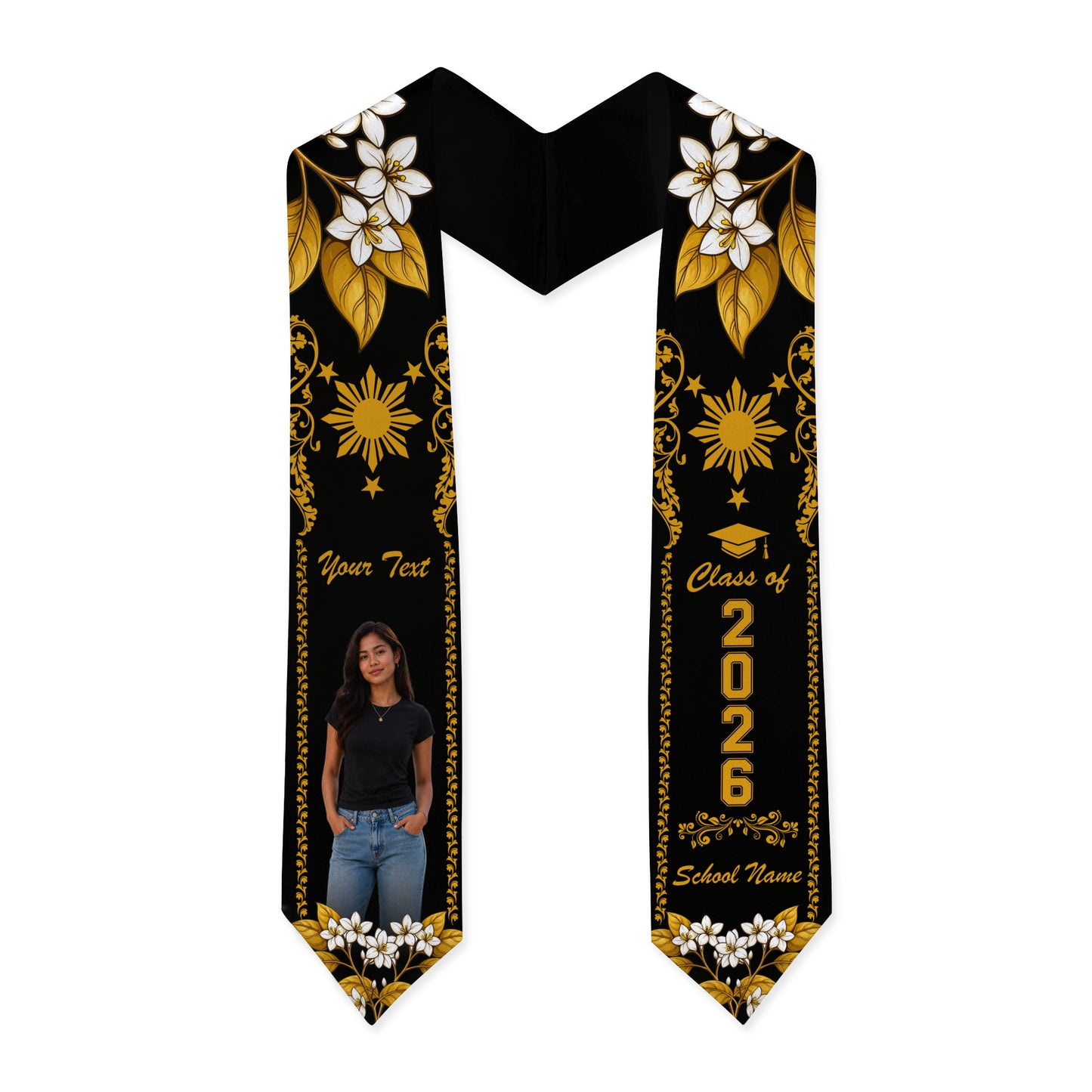 Philippines Filipinos Graduation Stole Custom Sampaguita Flower Royal Frame Image