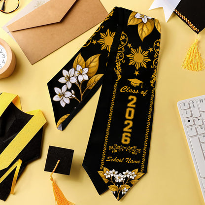 Philippines Filipinos Graduation Stole Custom Sampaguita Flower Royal Frame Image
