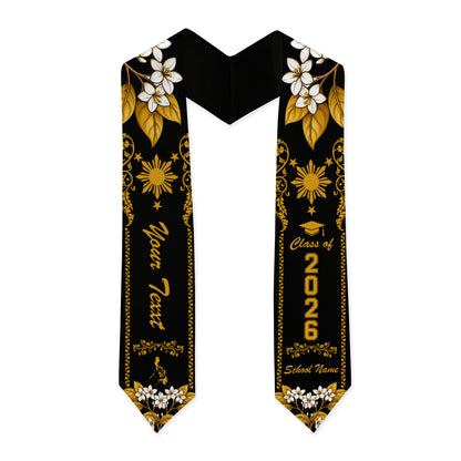 Philippines Filipinos Graduation Stole Custom Sampaguita Flower Royal Frame