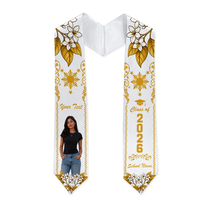 Philippines Filipinos Graduation Stole Custom Sampaguita Flower Royal Frame Image