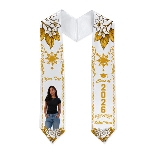 Philippines Filipinos Graduation Stole Custom Sampaguita Flower Royal Frame Image