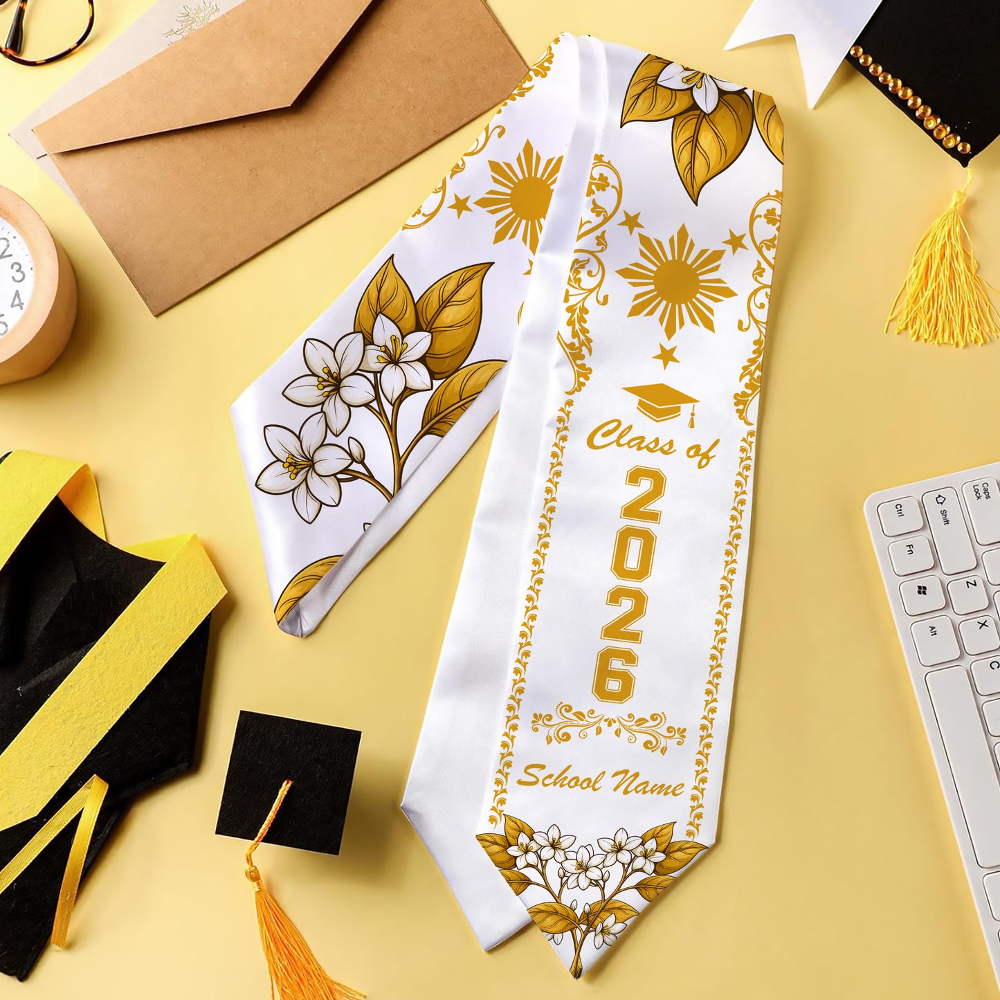 Philippines Filipinos Graduation Stole Custom Sampaguita Flower Royal Frame Image