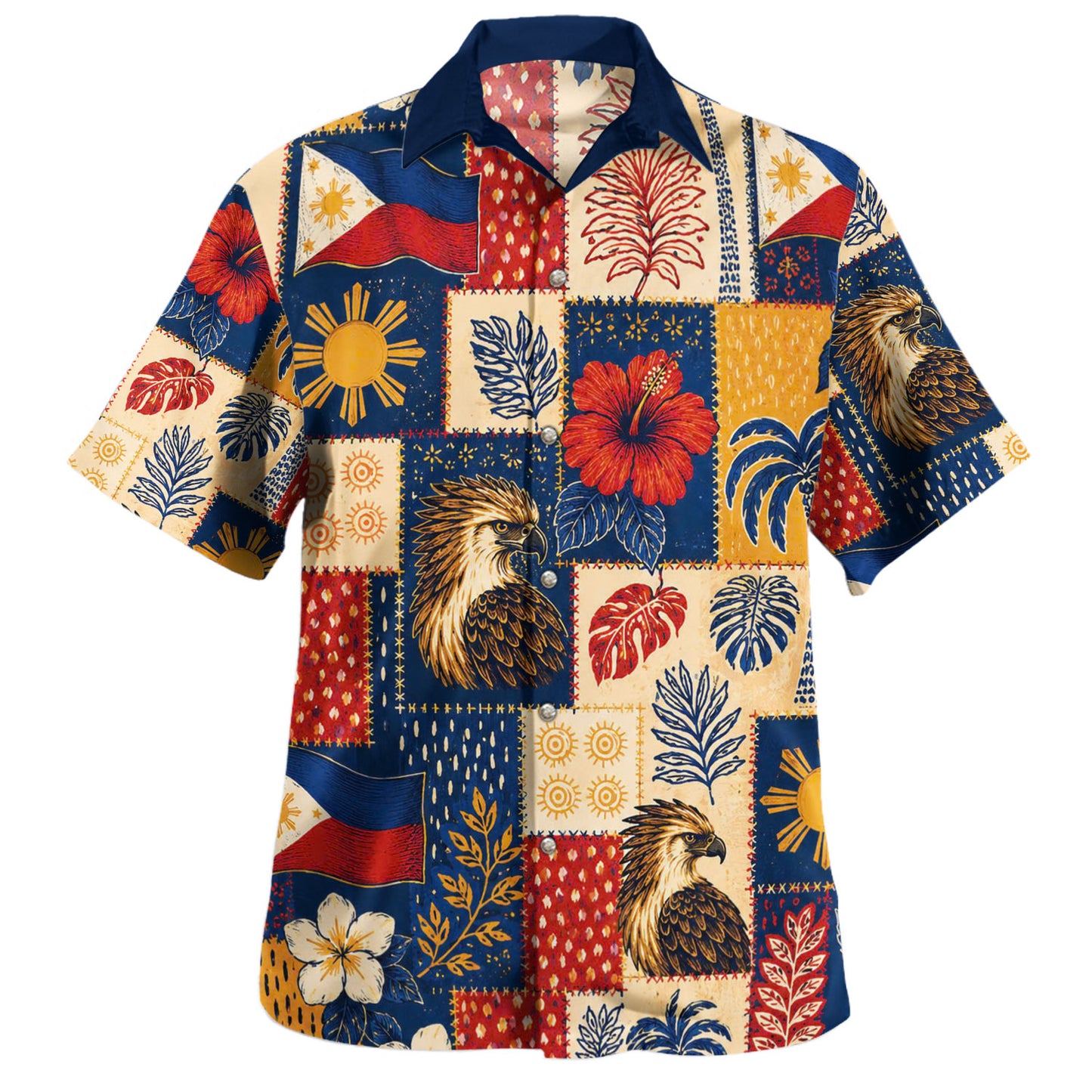 Philippines Filipinos Hawaiian Shirt Eagle Sun Flag Tropical Floral Patchwork Style