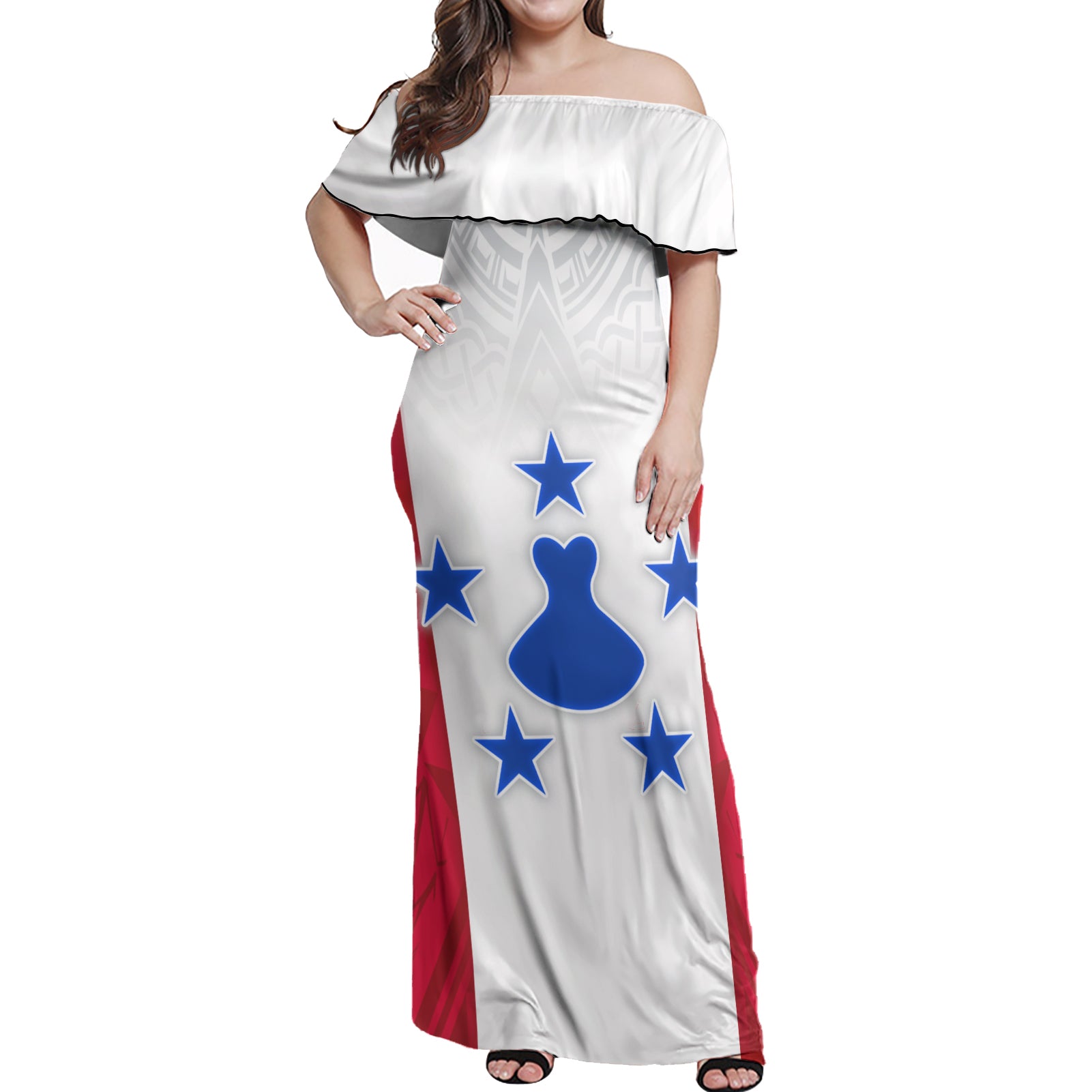 Austral Islands Flag Color With Traditional Patterns Women Off Shoulder ...