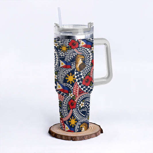 Philippines Filipinos 40oz Tumbler Eagle Sun Flag Floral Tribal Style