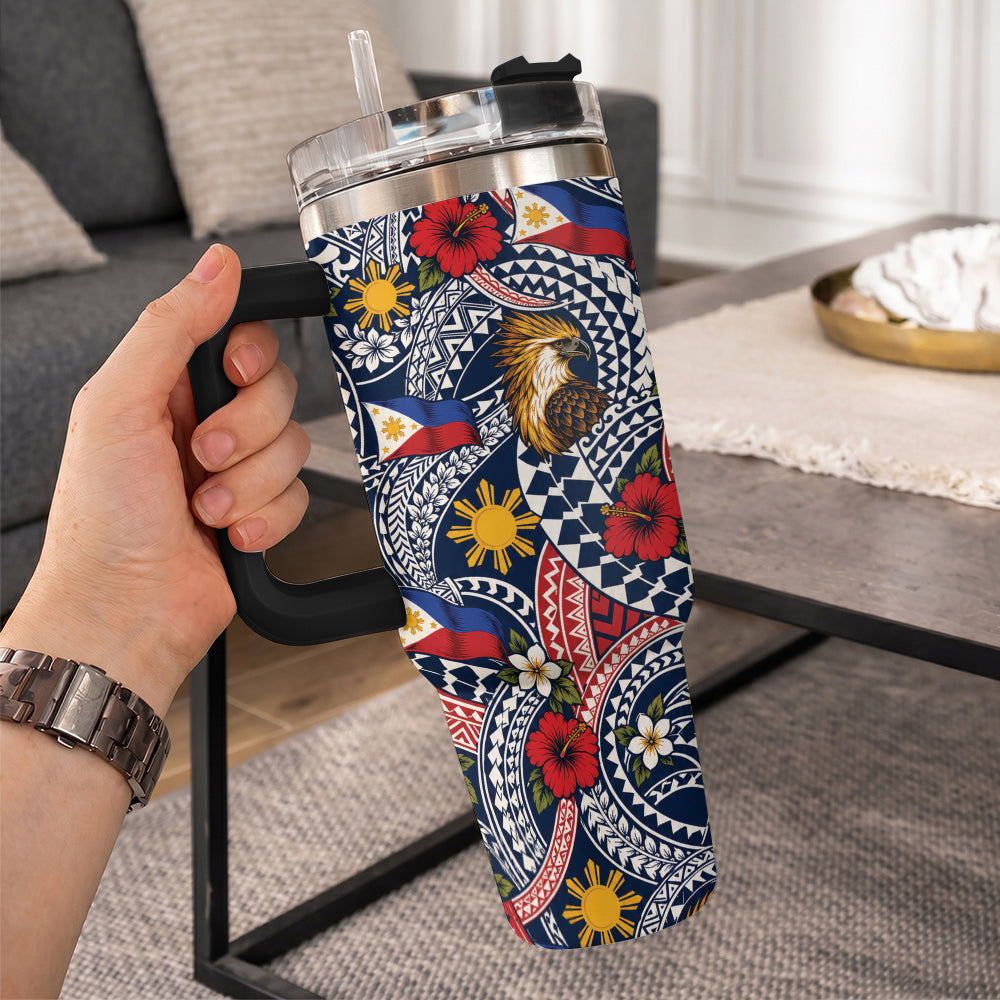 Philippines Filipinos 40oz Tumbler Eagle Sun Flag Floral Tribal Style