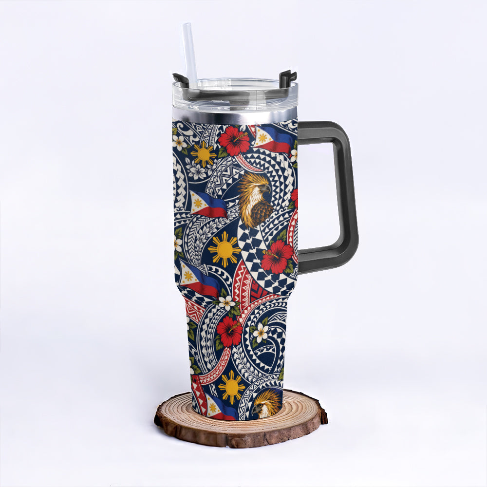Philippines Filipinos 40oz Tumbler Eagle Sun Flag Floral Tribal Style