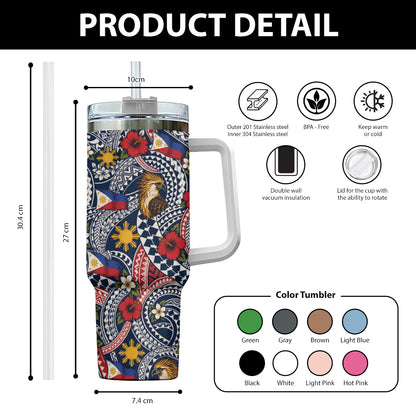 Philippines Filipinos 40oz Tumbler Eagle Sun Flag Floral Tribal Style