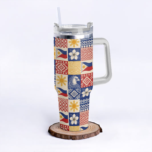 Philippines Filipinos 40oz Tumbler Eagle Sun Flag Sampaguita Geometric Quilt Style