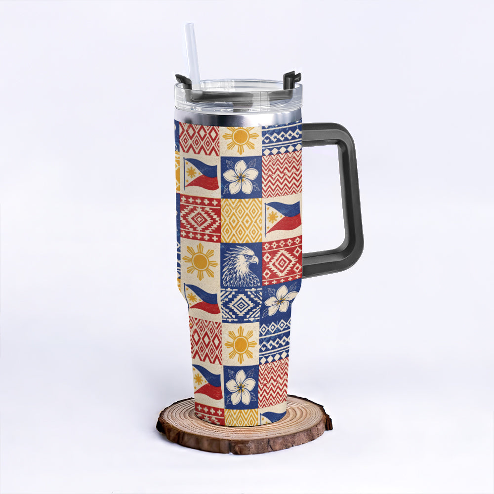 Philippines Filipinos 40oz Tumbler Eagle Sun Flag Sampaguita Geometric Quilt Style