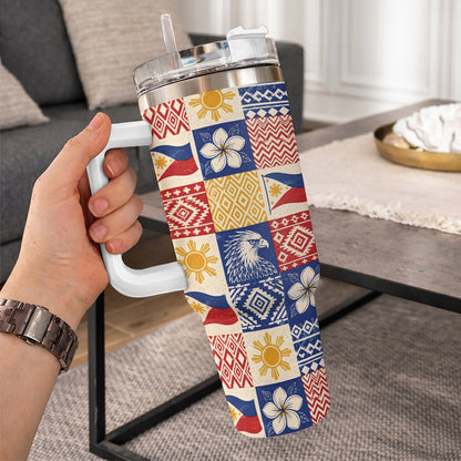 Philippines Filipinos 40oz Tumbler Eagle Sun Flag Sampaguita Geometric Quilt Style