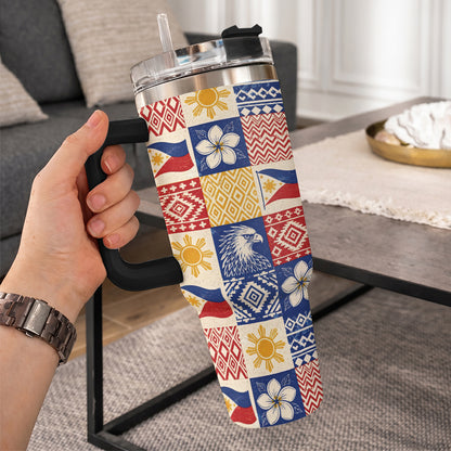Philippines Filipinos 40oz Tumbler Eagle Sun Flag Sampaguita Geometric Quilt Style