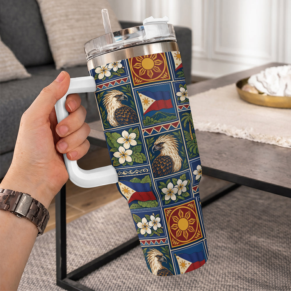 Philippines Filipinos 40oz Tumbler Eagle Sun Flag Sampaguita Panel Style