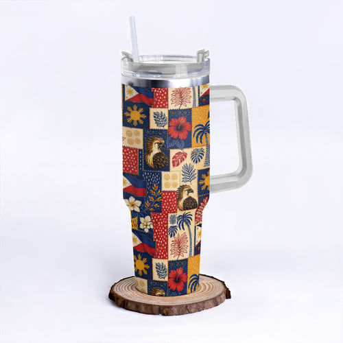 Philippines Filipinos 40oz Tumbler Eagle Sun Flag Tropical Floral Patchwork Style
