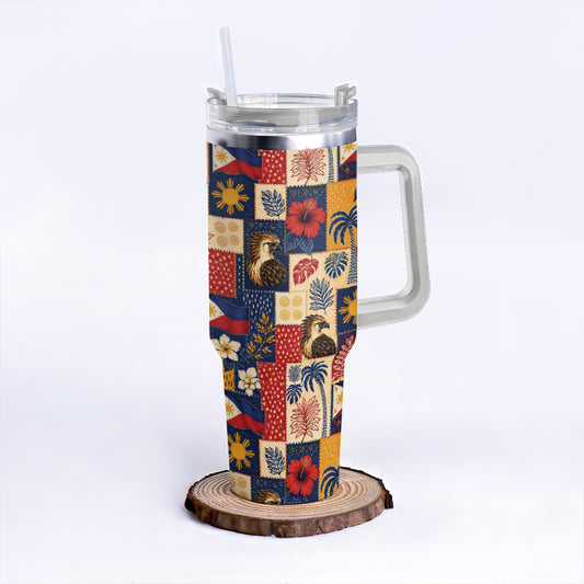 Philippines Filipinos 40oz Tumbler Eagle Sun Flag Tropical Floral Patchwork Style