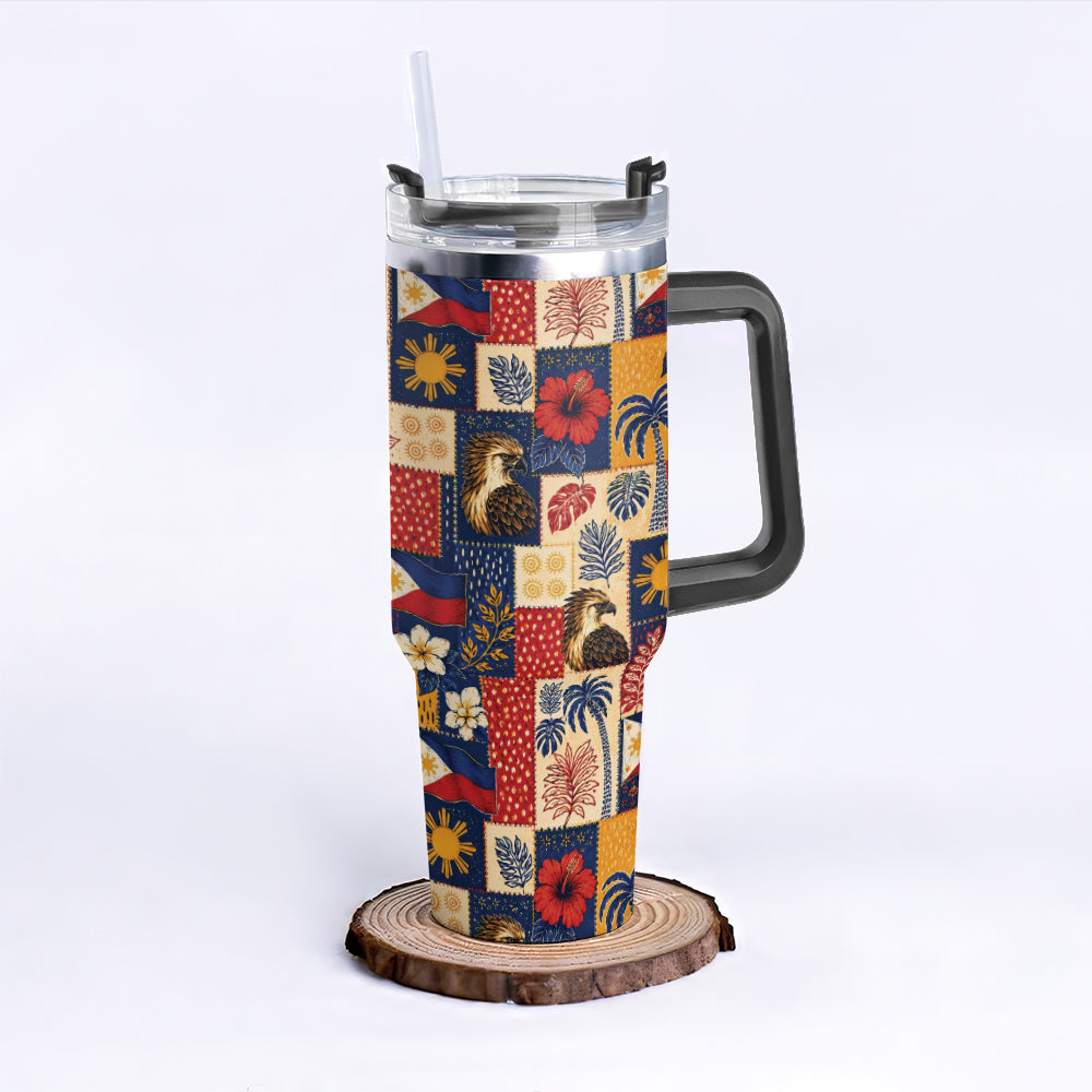 Philippines Filipinos 40oz Tumbler Eagle Sun Flag Tropical Floral Patchwork Style