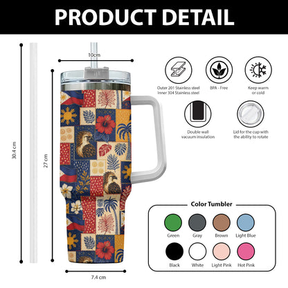 Philippines Filipinos 40oz Tumbler Eagle Sun Flag Tropical Floral Patchwork Style