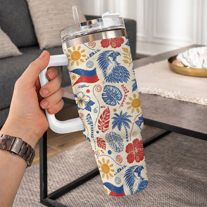 Philippines Filipinos 40oz Tumbler Eagle Sun Flag Tropical Floral Vintage Stamp Style