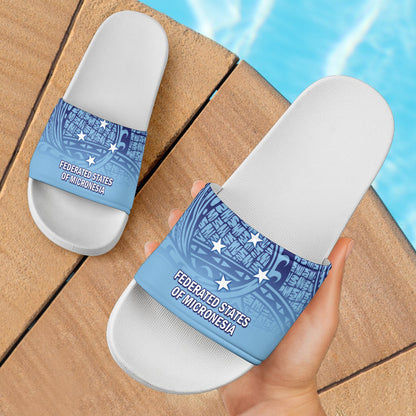 Federated States Of Micronesia Flag Color With Traditional Patterns Slide Sandals