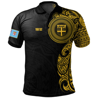 Fiji Polo Shirt Custom Polynesian Half Sleeve Gold Tattoo With Seal Black