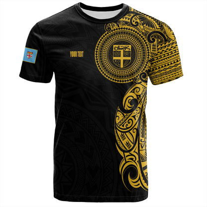 Fiji T-Shirt Custom Polynesian Half Sleeve Gold Tattoo With Seal Black