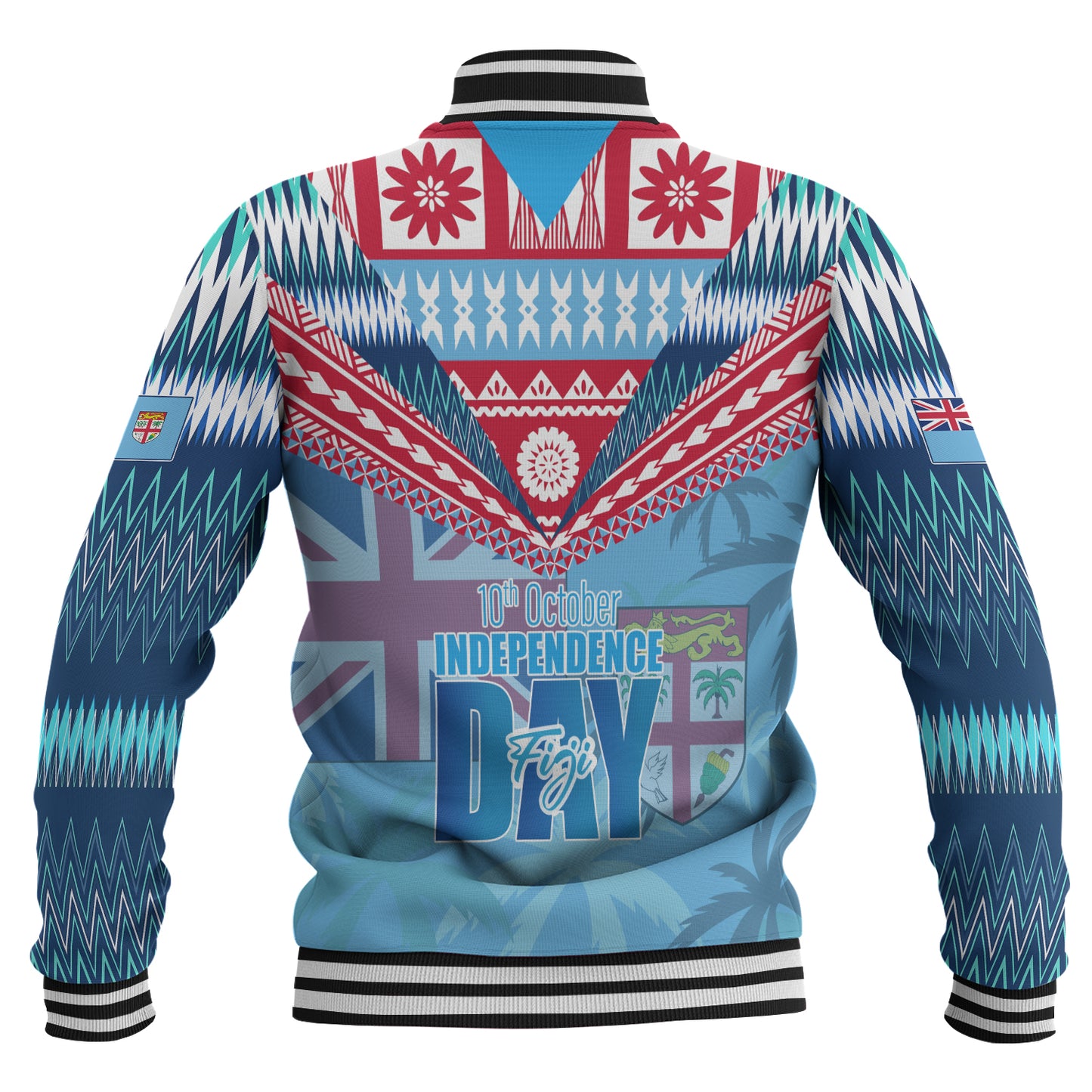 Fiji Baseball Jacket Happy Fiji independence Day Ethnic Masi Tribal Design