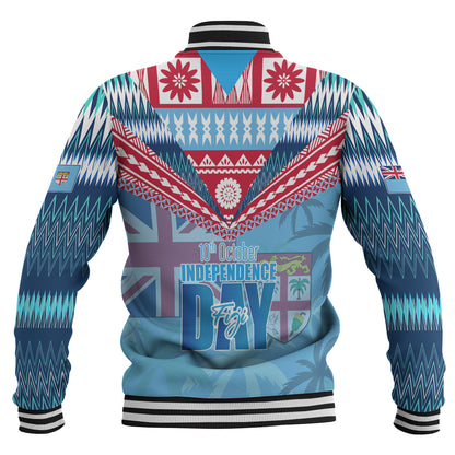 Fiji Baseball Jacket Happy Fiji independence Day Ethnic Masi Tribal Design