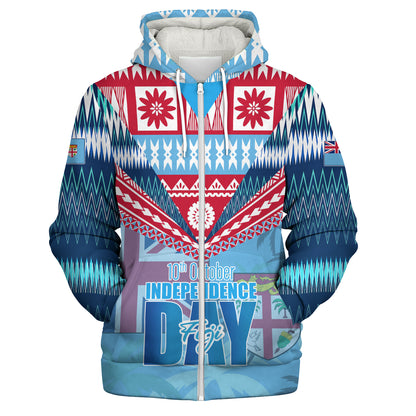 Fiji Sherpa Hoodie Happy Fiji independence Day Ethnic Masi Tribal Design