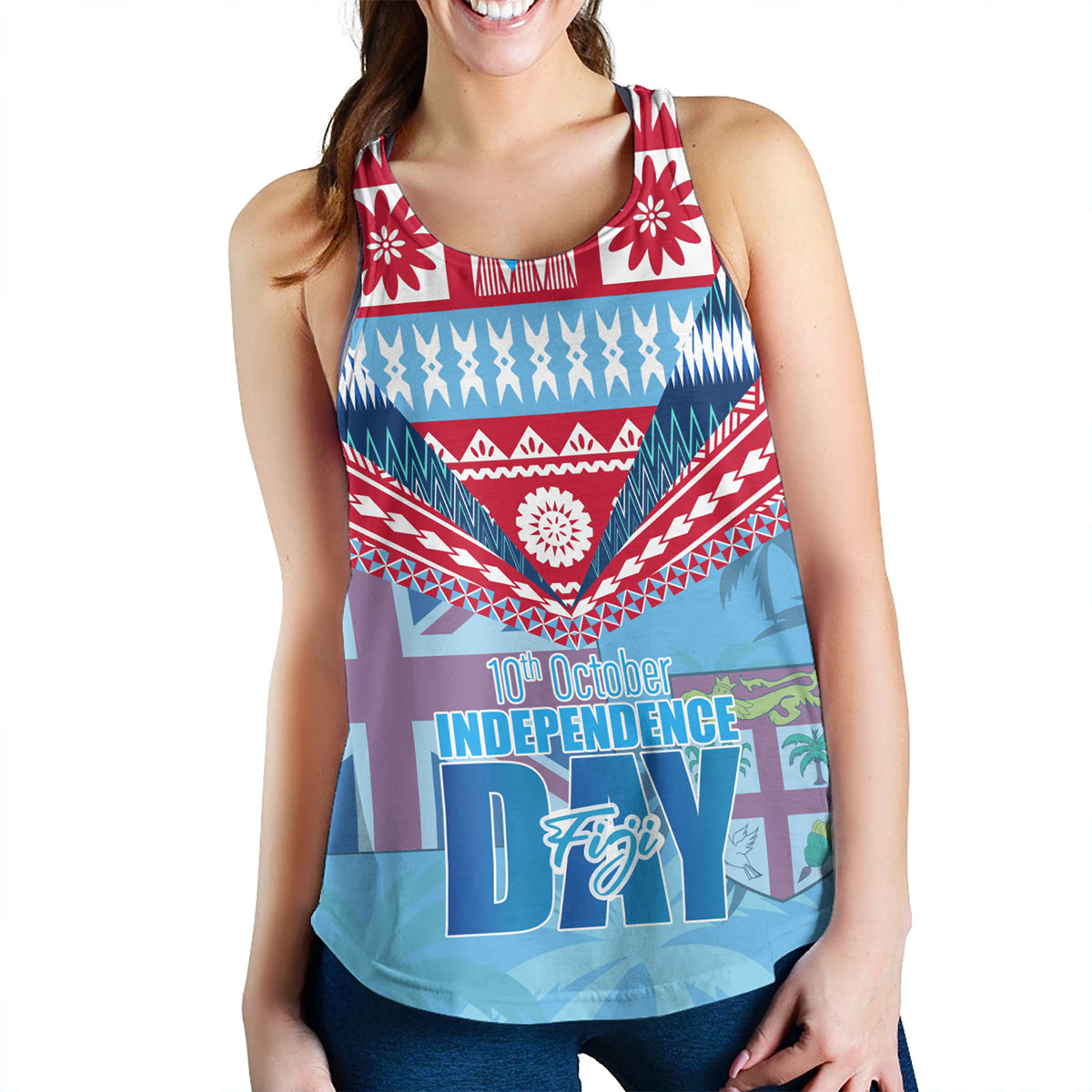 Fiji Women Tank Happy Fiji independence Day Ethnic Masi Tribal Design