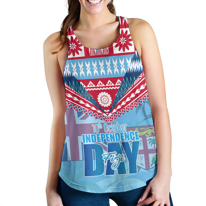 Fiji Women Tank Happy Fiji independence Day Ethnic Masi Tribal Design