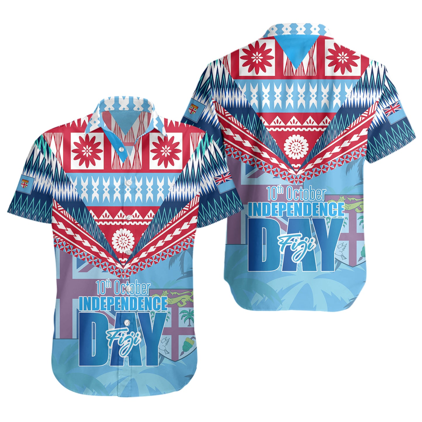 Fiji Short Sleeve Shirt Happy Fiji independence Day Ethnic Masi Tribal Design