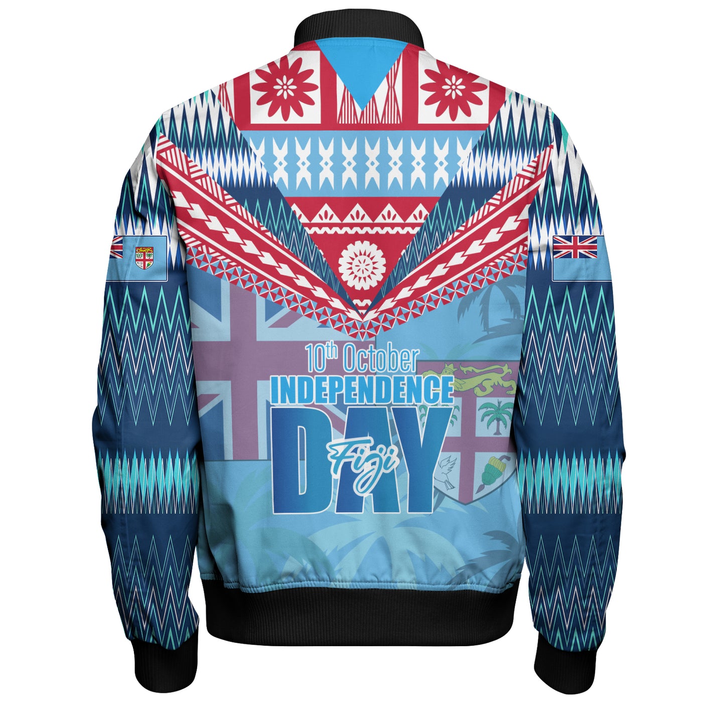 Fiji Bomber Jacket Happy Fiji independence Day Ethnic Masi Tribal Design