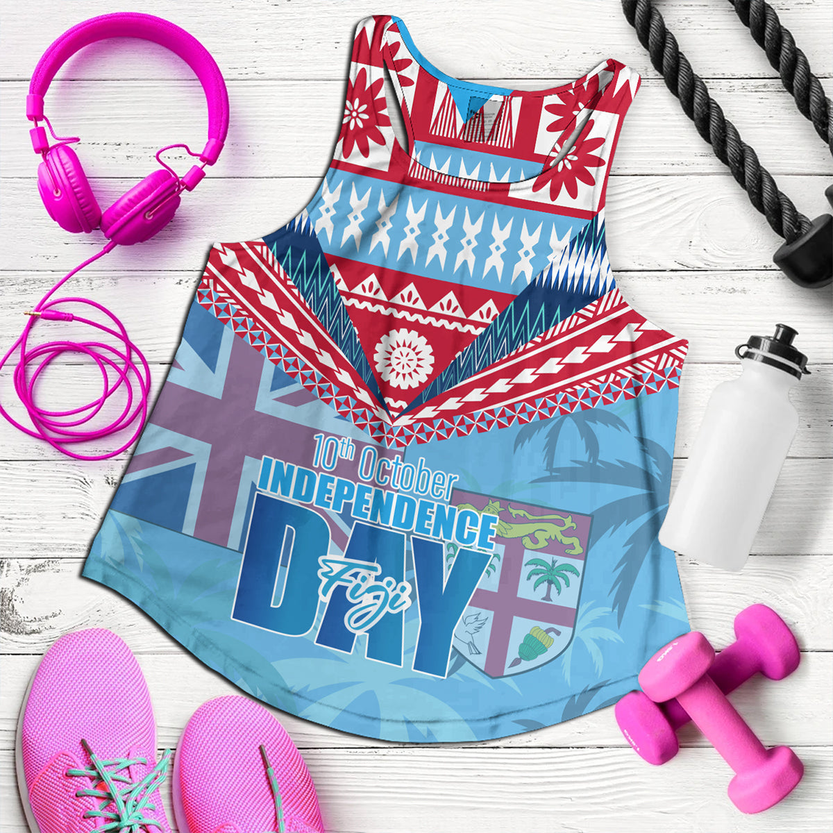 Fiji Women Tank Happy Fiji independence Day Ethnic Masi Tribal Design