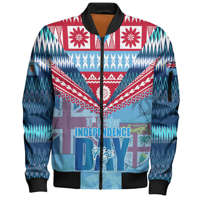 Fiji Bomber Jacket Happy Fiji independence Day Ethnic Masi Tribal Design