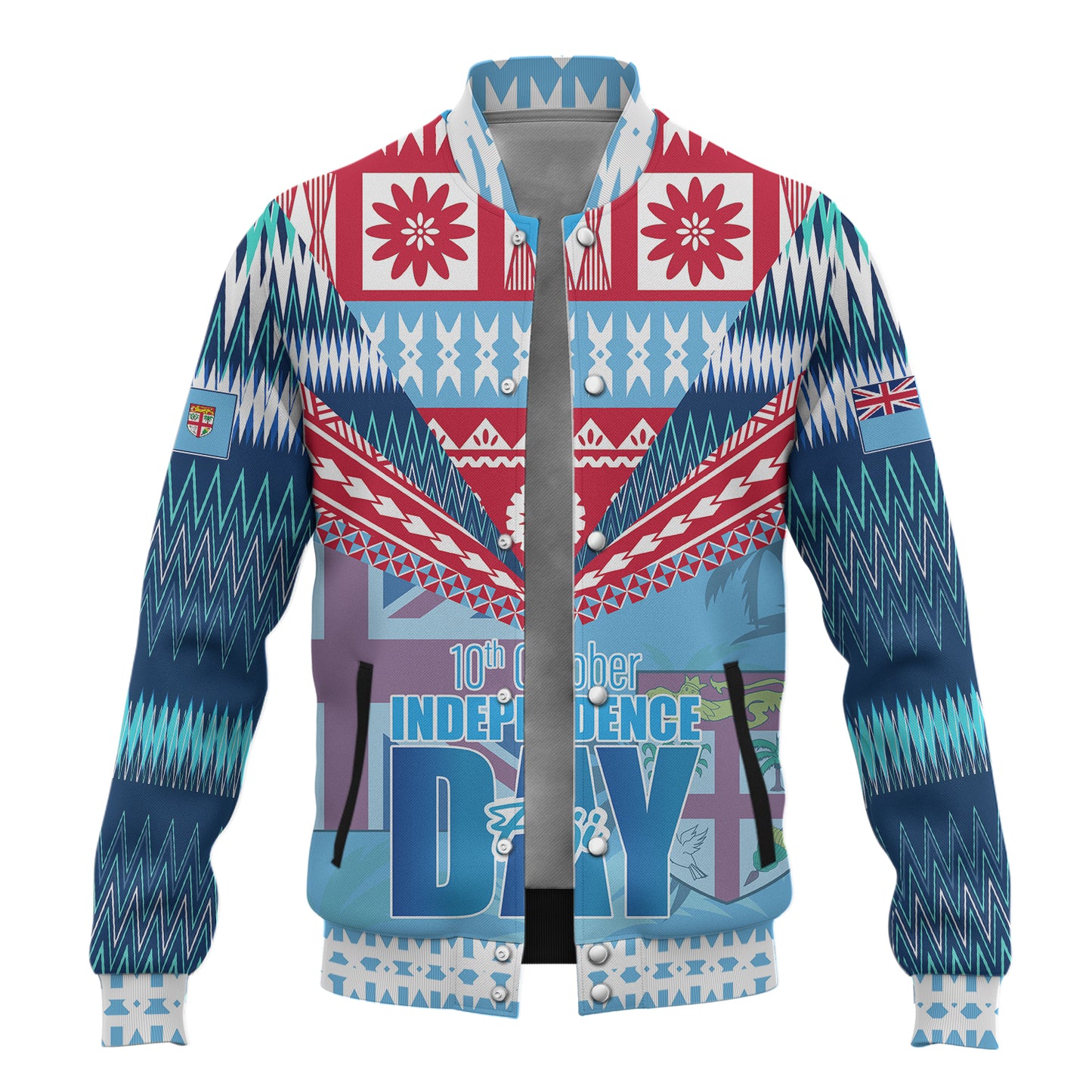 Fiji Baseball Jacket Happy Fiji independence Day Ethnic Masi Tribal Design