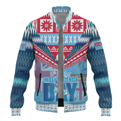 Fiji Baseball Jacket Happy Fiji independence Day Ethnic Masi Tribal Design