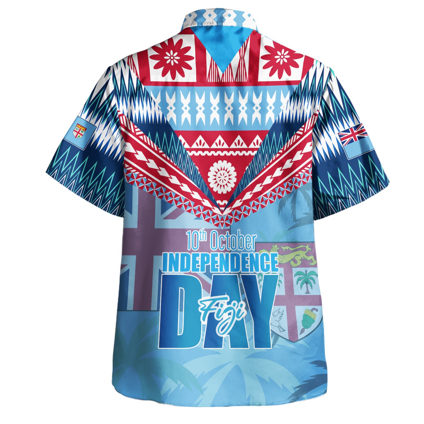 Fiji Hawaiian Shirt Fiji National Day Red Poppy Half Camouflage x Kesakesa Vakaviti Tapa