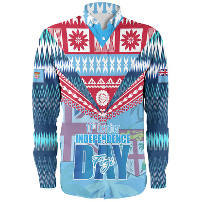 Fiji Long Sleeve Shirt Happy Fiji independence Day Ethnic Masi Tribal Design