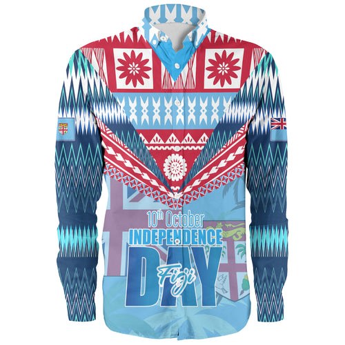 Fiji Long Sleeve Shirt Happy Fiji independence Day Ethnic Masi Tribal Design