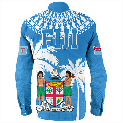 Fiji Long Sleeve Shirt Coconut Tree Flag Coat Of Arms Style
