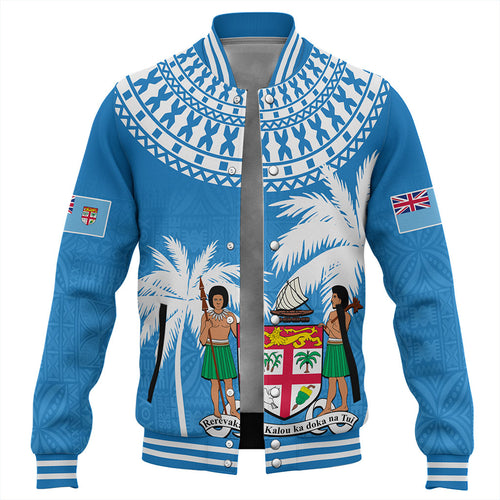 Fiji Baseball Jacket Coconut Tree Flag Coat Of Arms Style